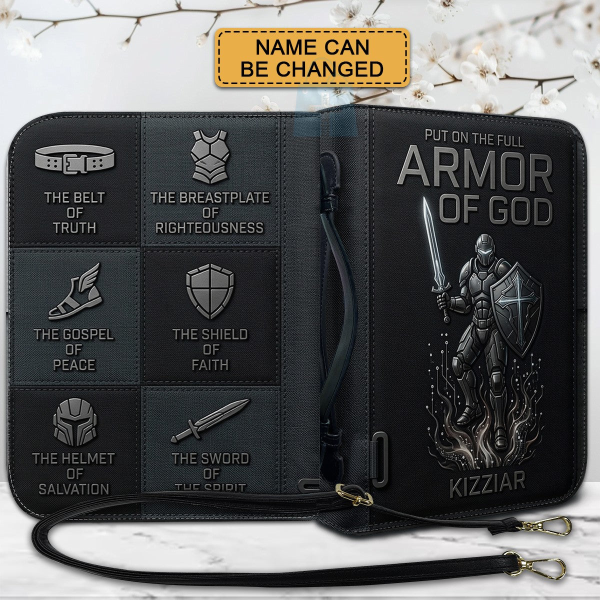 Personalized Armor of God Bible Cover for Men Tech-Integrated | Custom Leather Bible Case by CHRISTIANARTBAG CAB01052826
