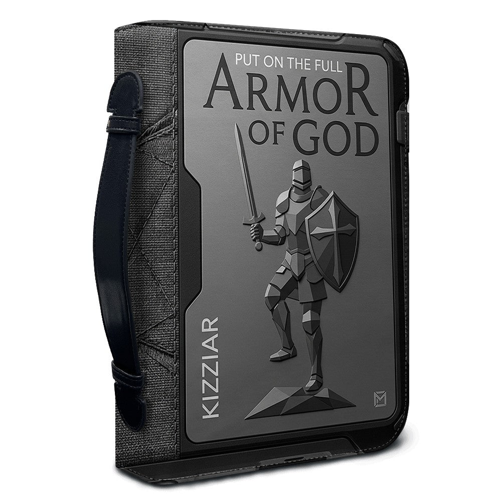 Personalized Armor of God Bible Cover for Men Tech-Integrated | Custom Leather Bible Case by CHRISTIANARTBAG CAB01052826