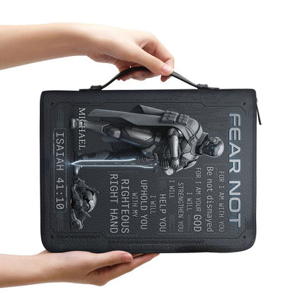 Personalized Tech Minimalism Bible Cover by CHRISTIANARTBAG | Custom Name Sci-Fi Armor Case with Isaiah 41:10 Fear Not Verse CAB01062426