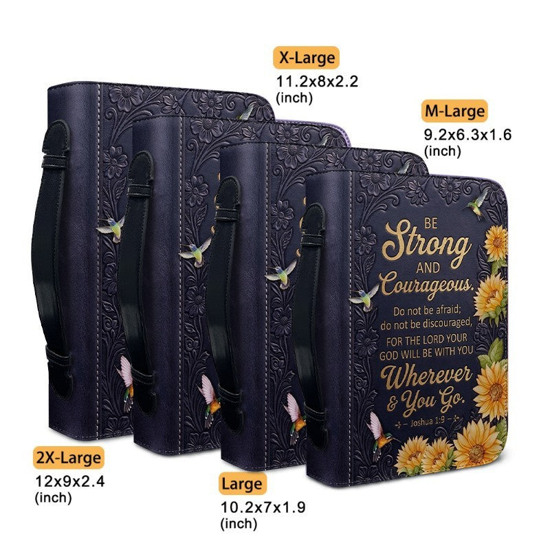 Personalized Bible Cover with Name & Verse - Sunflower Hummingbird Leather Bible Case, Be Strong Joshua 1:9 Christian Gift - CHRISTIANARTBAG 01082326