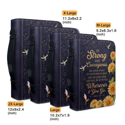 Personalized Bible Cover with Name & Verse - Sunflower Hummingbird Leather Bible Case, Be Strong Joshua 1:9 Christian Gift - CHRISTIANARTBAG 01082326