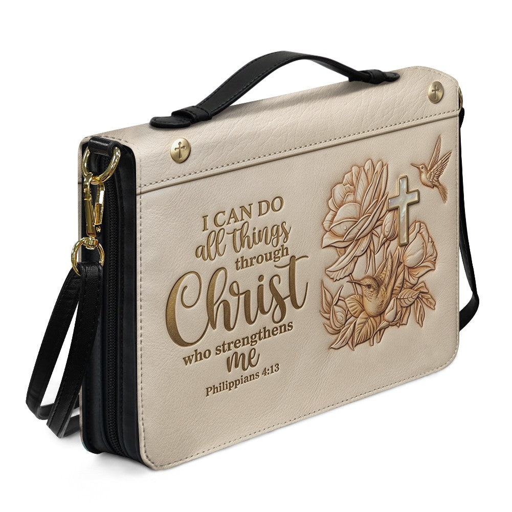 Personalized Bible Cover Case with Handle & Strap, Custom Name Leather Bible Bag | CHRISTIANARTBAG 01080326