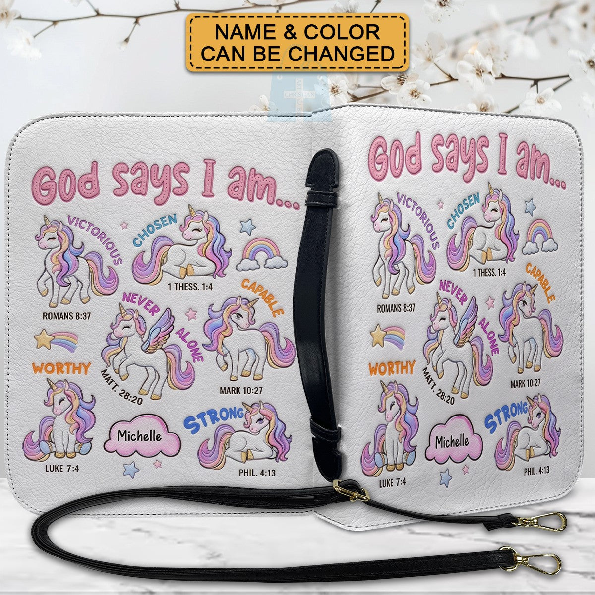 Personalized Bible Cover Carrying Bag with Handle & Strap, God Says I Am Unicorn Custom Name Bible Case - CHRISTIANARTBAG 01092426