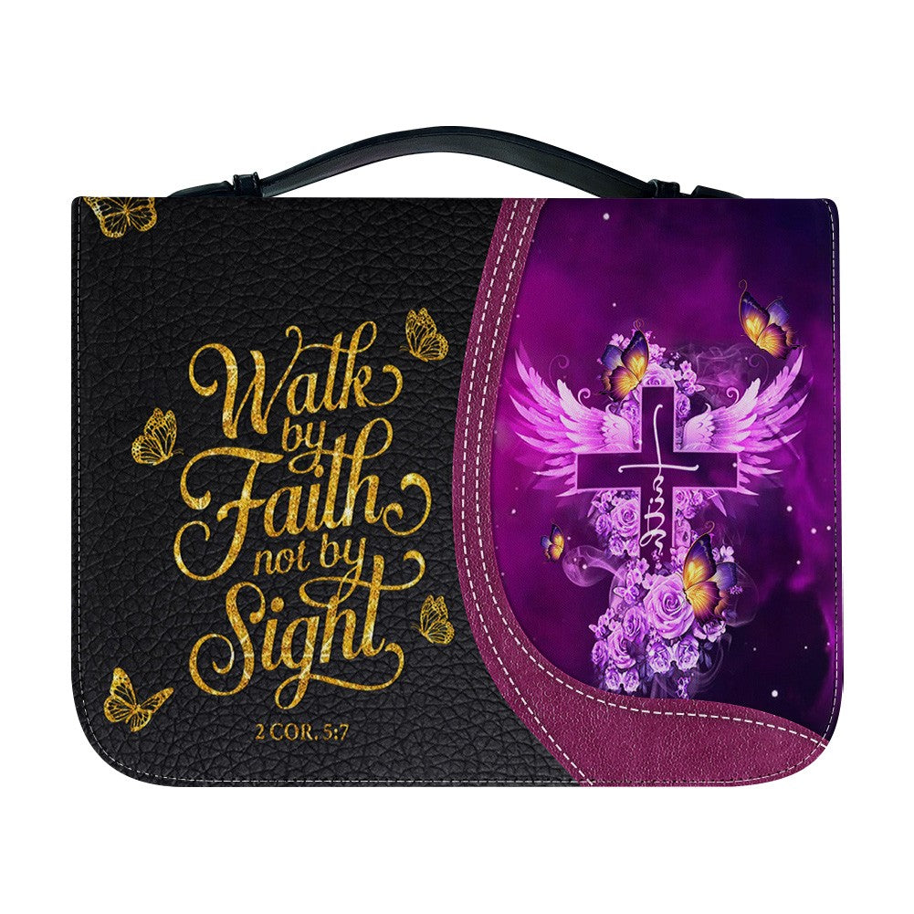Personalized Bible Cover with Name - Custom Leather Bible Case for Women - Walk By Faith Not By Sight Scripture Gift - CAB141826