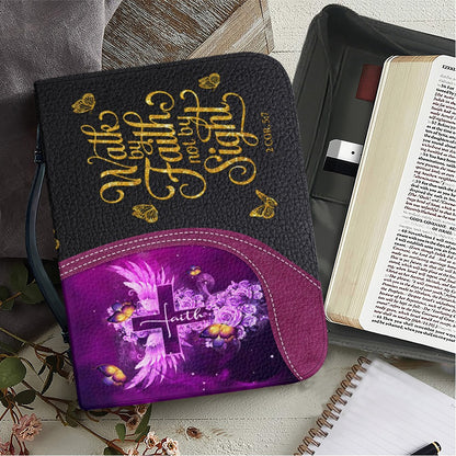Personalized Bible Cover with Name - Custom Leather Bible Case for Women - Walk By Faith Not By Sight Scripture Gift - CAB141826