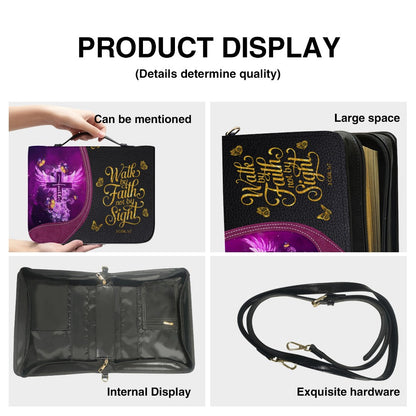 Personalized Bible Cover with Name - Custom Leather Bible Case for Women - Walk By Faith Not By Sight Scripture Gift - CAB141826