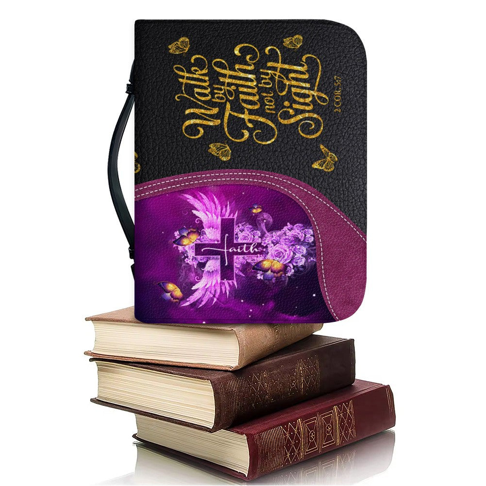 Personalized Bible Cover with Name - Custom Leather Bible Case for Women - Walk By Faith Not By Sight Scripture Gift - CAB141826