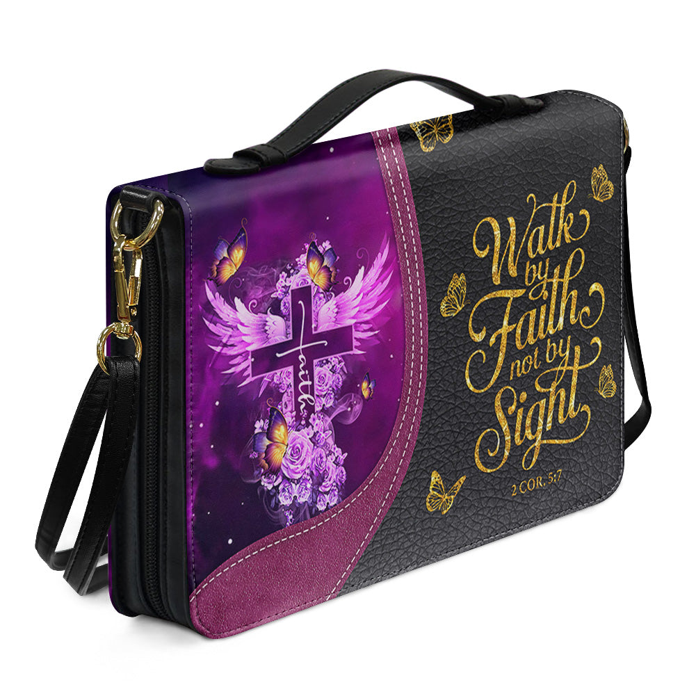 Personalized Bible Cover with Name - Custom Leather Bible Case for Women - Walk By Faith Not By Sight Scripture Gift - CAB141826