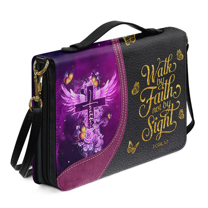 Personalized Bible Cover with Name - Custom Leather Bible Case for Women - Walk By Faith Not By Sight Scripture Gift - CAB141826