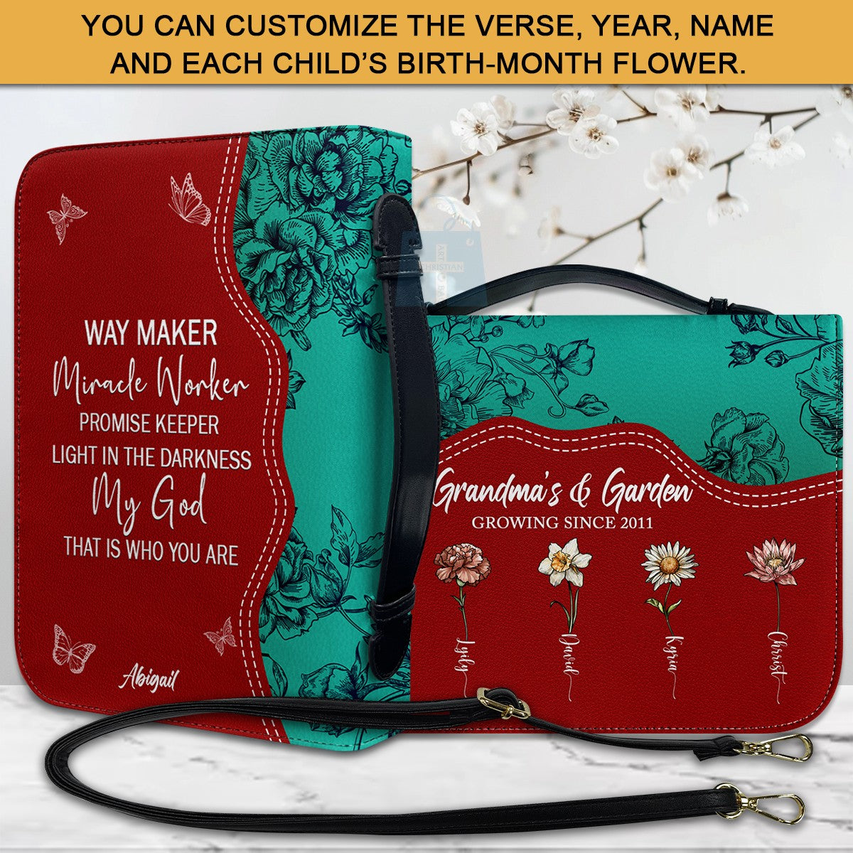 Personalized Bible Cover With Custom Verse & Birth Flowers | CHRISTIANARTBAG