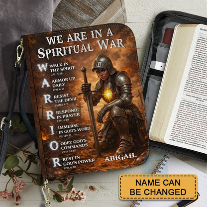 Personalized Bible Cover – We Are In A Spiritual War Christian Warrior Design | Custom Name | 3 Versions Available | Leather Scripture Book Cover by CHRISTIANARTBAG