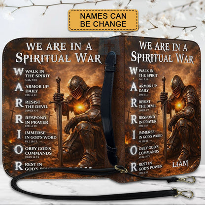 Personalized Bible Cover – We Are In A Spiritual War Christian Warrior Design | Custom Name | 3 Versions Available | Leather Scripture Book Cover by CHRISTIANARTBAG