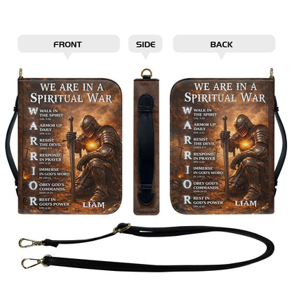 Personalized Bible Cover – We Are In A Spiritual War Christian Warrior Design | Custom Name | 3 Versions Available | Leather Scripture Book Cover by CHRISTIANARTBAG