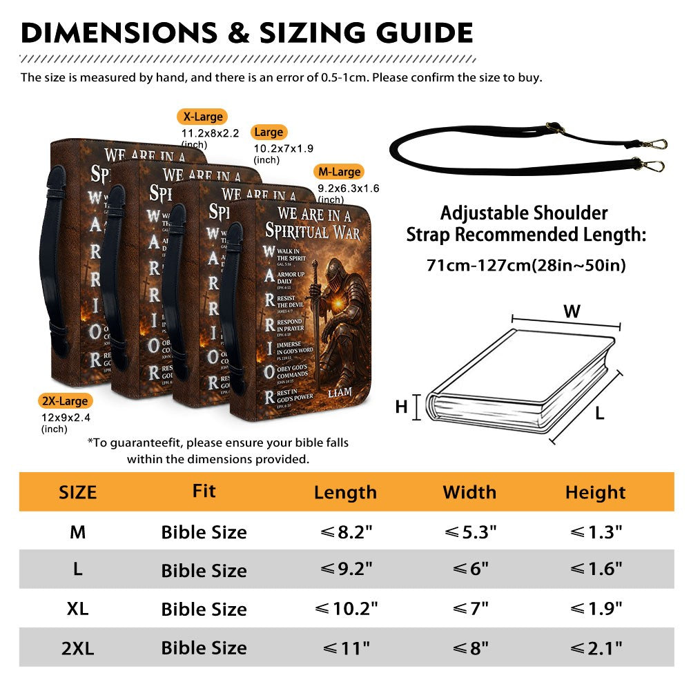 Personalized Bible Cover – We Are In A Spiritual War Christian Warrior Design | Custom Name | 3 Versions Available | Leather Scripture Book Cover by CHRISTIANARTBAG