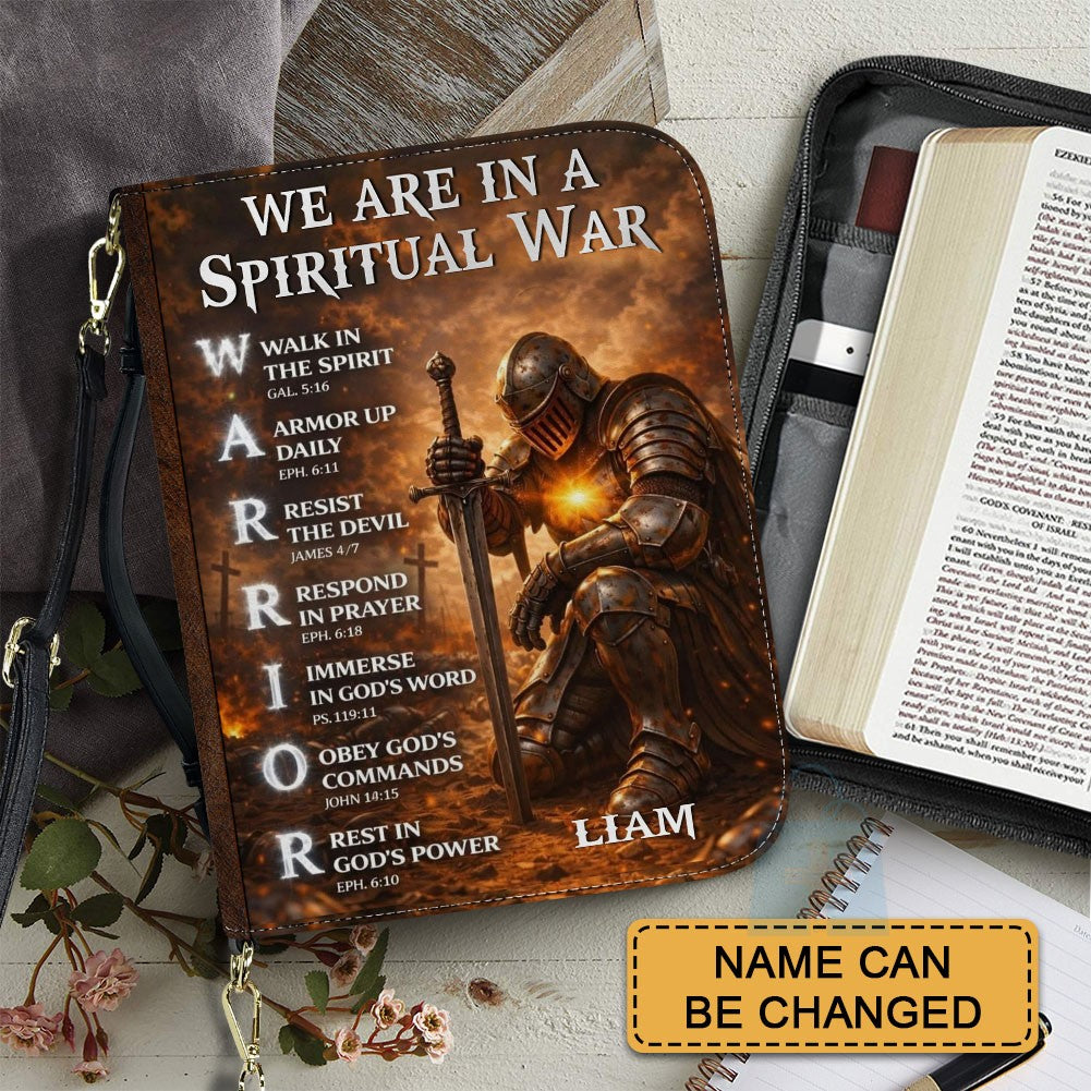 Personalized Bible Cover – We Are In A Spiritual War Christian Warrior Design | Custom Name | 3 Versions Available | Leather Scripture Book Cover by CHRISTIANARTBAG
