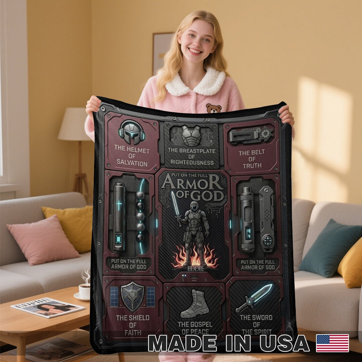 Personalized Armor of God Blanket for Men | Custom Blanket by CHRISTIANARTBAG CAB01060326