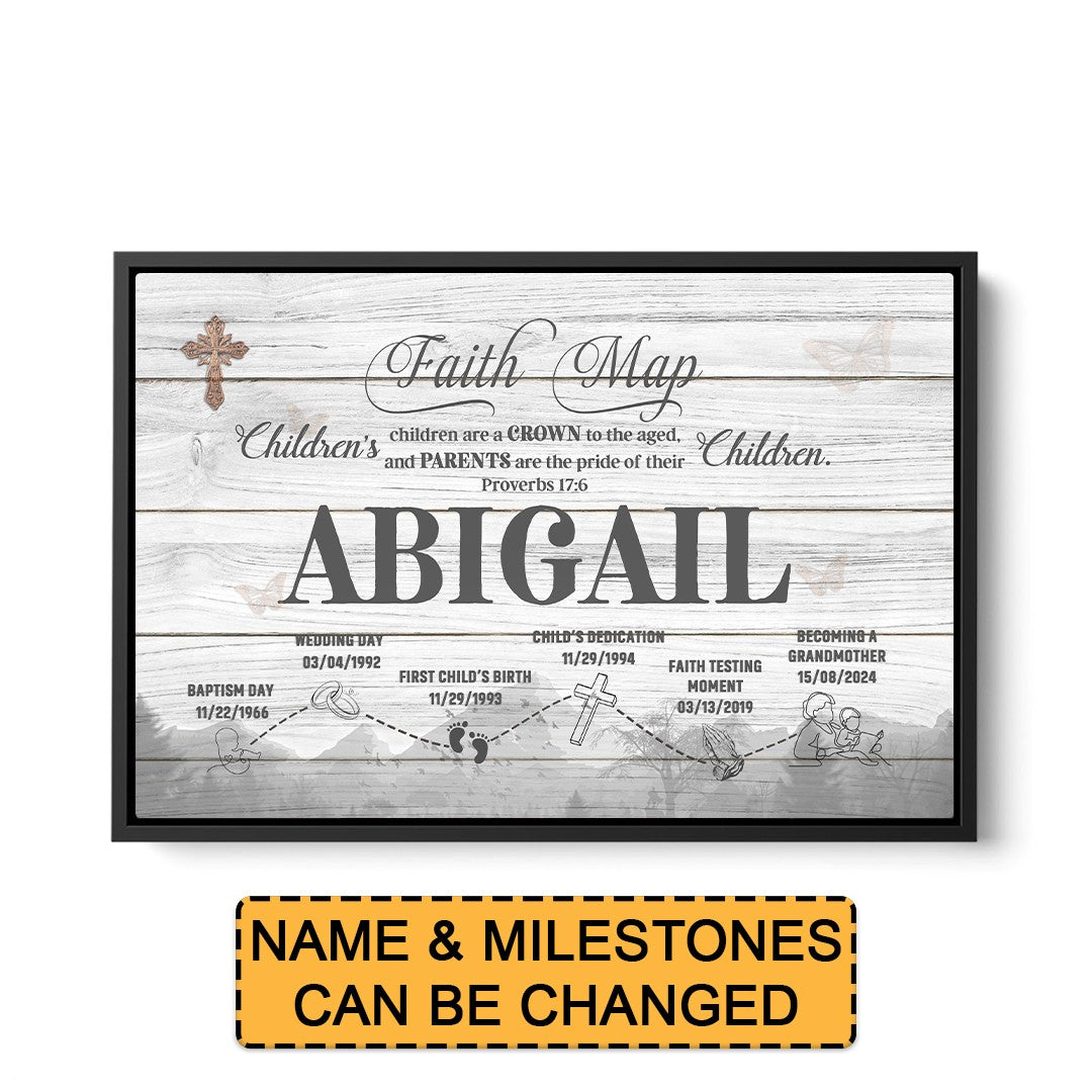 Personalized Faith Map Canvas for Mom – Custom Name & Milestones Canvas Wall Art by CHRISTIANARTBAG