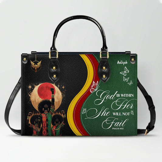 Personalized Christian Leather Handbag for Women – Black Pride Faith Purse with Custom Name & Bible Verse – CHRISTIANARTBAG