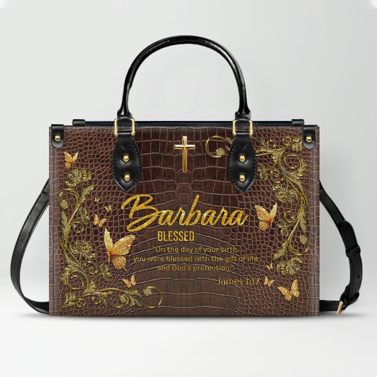 Personalized Christian Leather Handbag with Free Clutch – Custom Name & Bible Verse Meaning – Luxury Faith Gift for Women