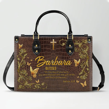 Personalized Christian Leather Handbag with Free Clutch – Custom Name & Bible Verse Meaning – Luxury Faith Gift for Women