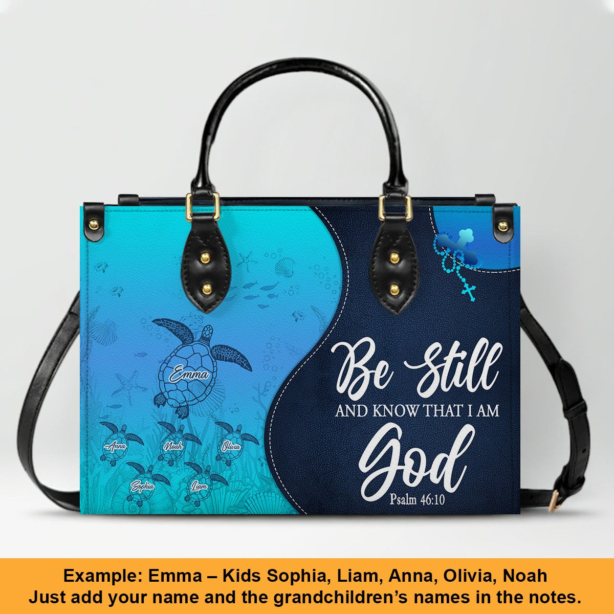 Personalized Christian Leather Bag – Custom Grandma Handbag with Grandkids’ Names – Choose Your Bible Verse – CHRISTIANARTBAG