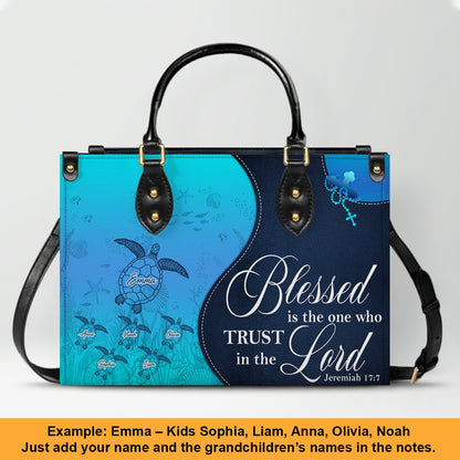 Personalized Christian Leather Bag – Custom Grandma Handbag with Grandkids’ Names – Choose Your Bible Verse – CHRISTIANARTBAG