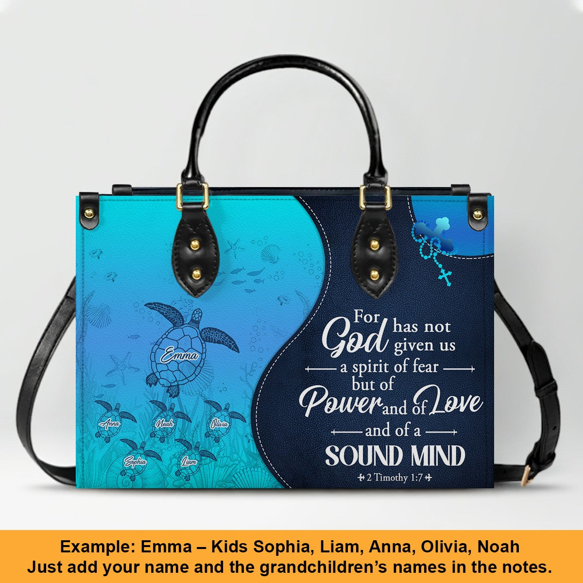 Personalized Christian Leather Bag – Custom Grandma Handbag with Grandkids’ Names – Choose Your Bible Verse – CHRISTIANARTBAG