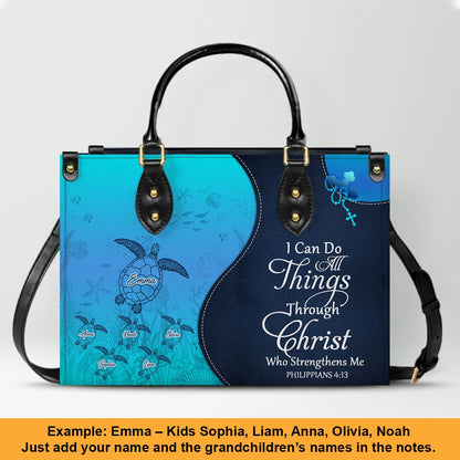 Personalized Christian Leather Bag – Custom Grandma Handbag with Grandkids’ Names – Choose Your Bible Verse – CHRISTIANARTBAG