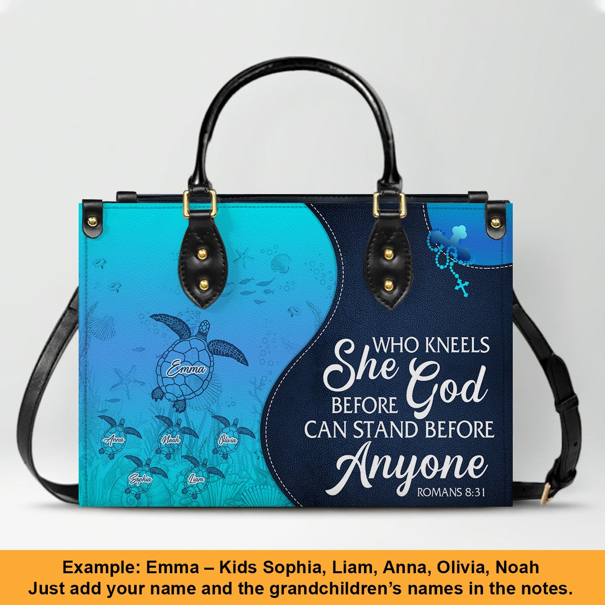 Personalized Christian Leather Bag – Custom Grandma Handbag with Grandkids’ Names – Choose Your Bible Verse – CHRISTIANARTBAG