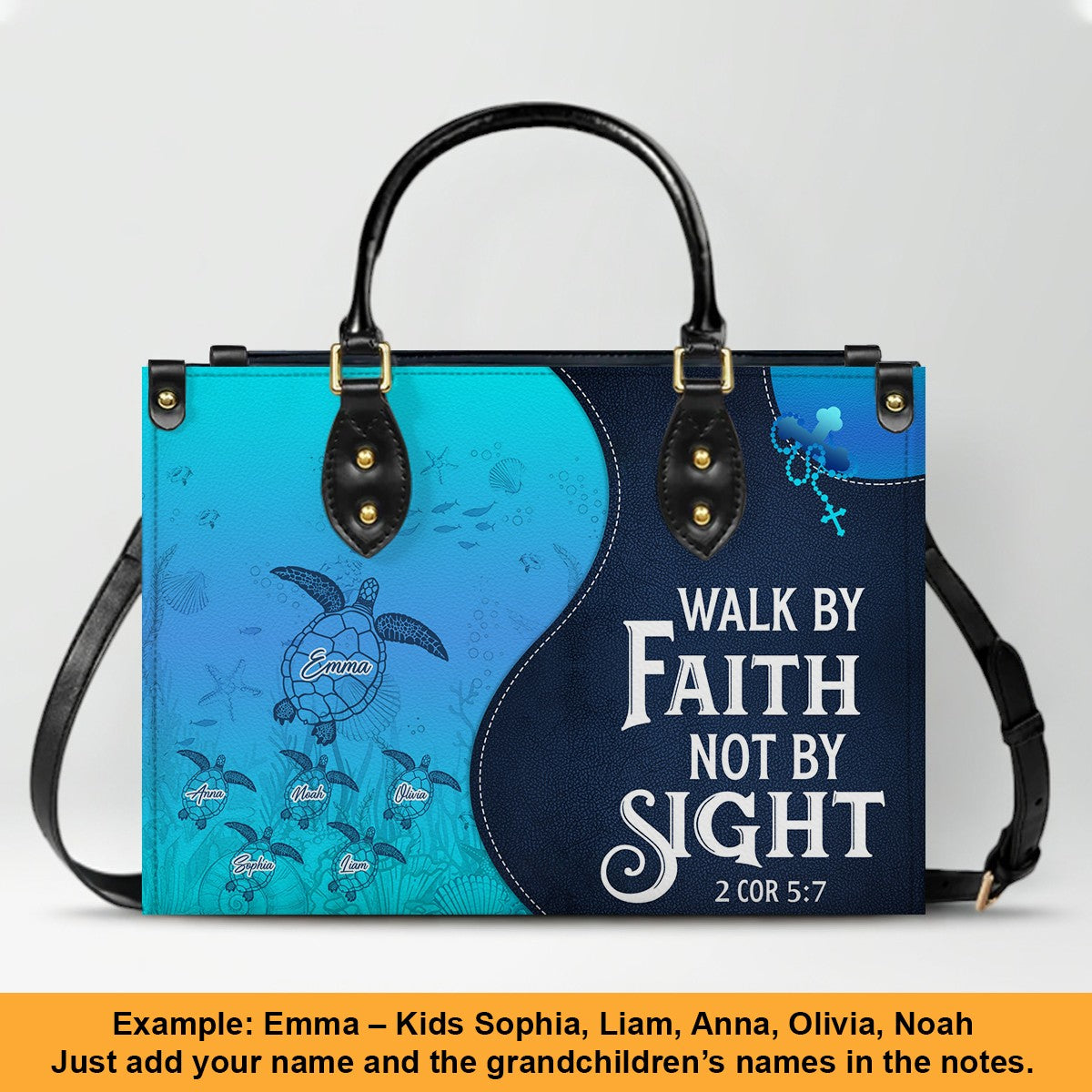 Personalized Christian Leather Bag – Custom Grandma Handbag with Grandkids’ Names – Choose Your Bible Verse – CHRISTIANARTBAG
