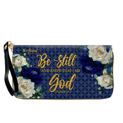 Personalized Christian Leather Handbag & Long Wallet Set – Custom Name Bible Verse Floral Blue Bag Gift for Women