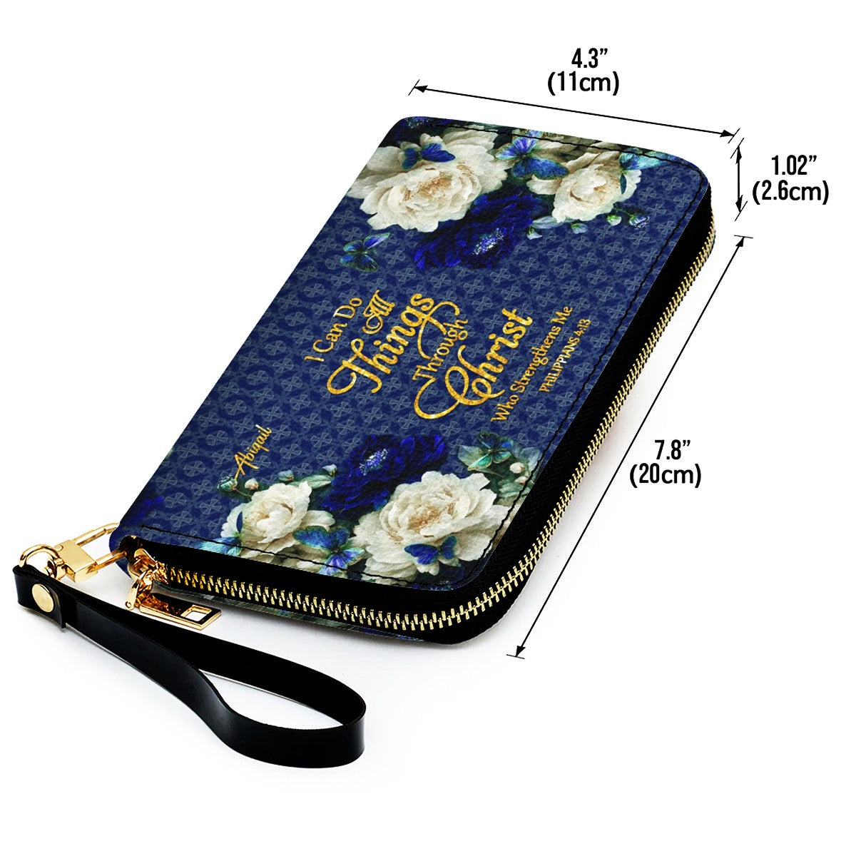 Personalized Christian Leather Handbag & Long Wallet Set – Custom Name Bible Verse Floral Blue Bag Gift for Women