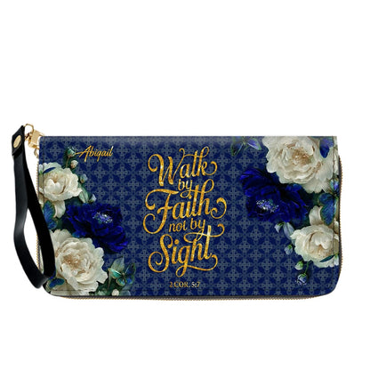 Personalized Christian Leather Handbag & Long Wallet Set – Custom Name Bible Verse Floral Blue Bag Gift for Women