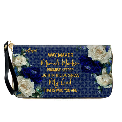 Personalized Christian Leather Handbag & Long Wallet Set – Custom Name Bible Verse Floral Blue Bag Gift for Women