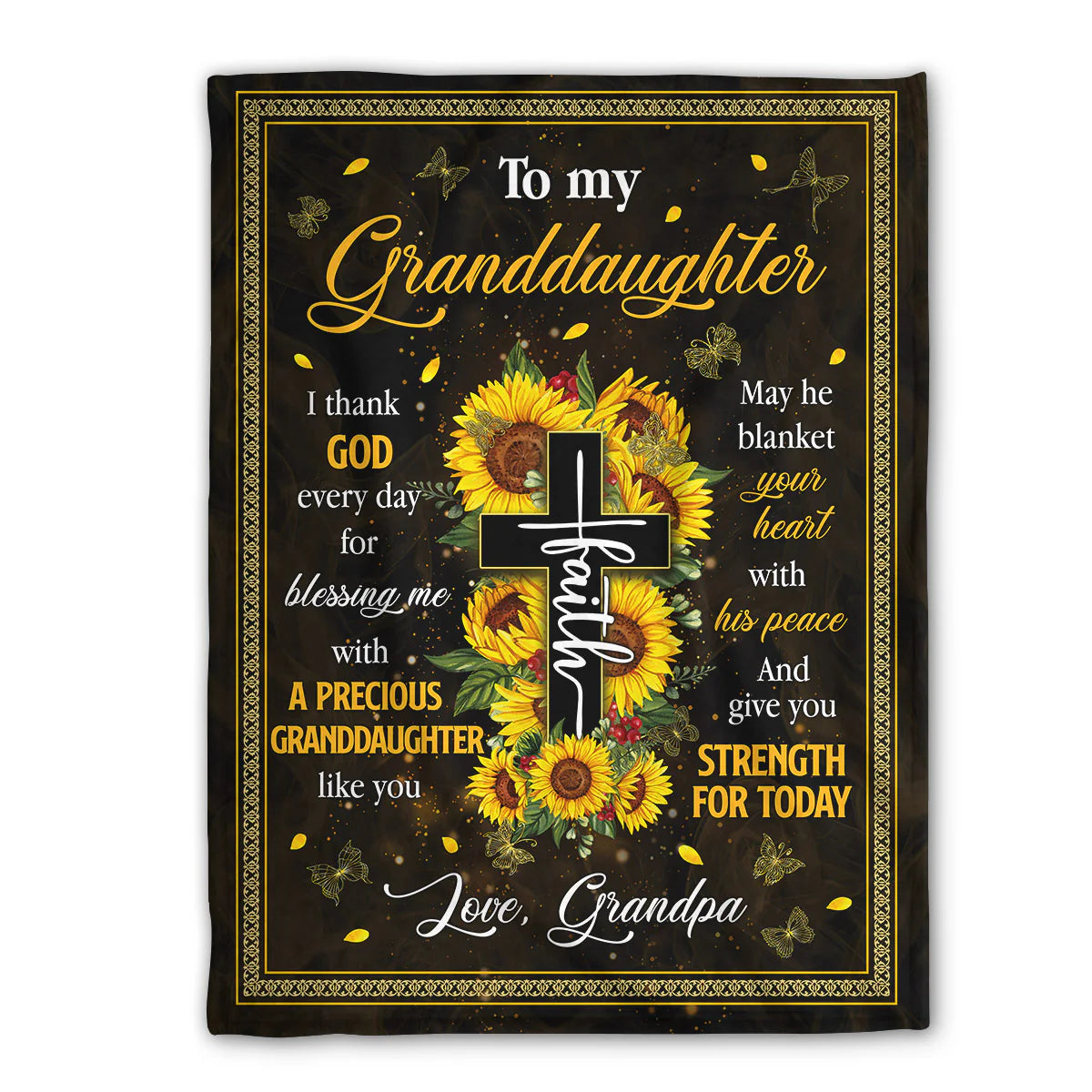 Personalized Faith Sunflower Blanket for Granddaughter - Fleece Blanket From Grandpa - CHRISTIANARTBAG CABBL01050424