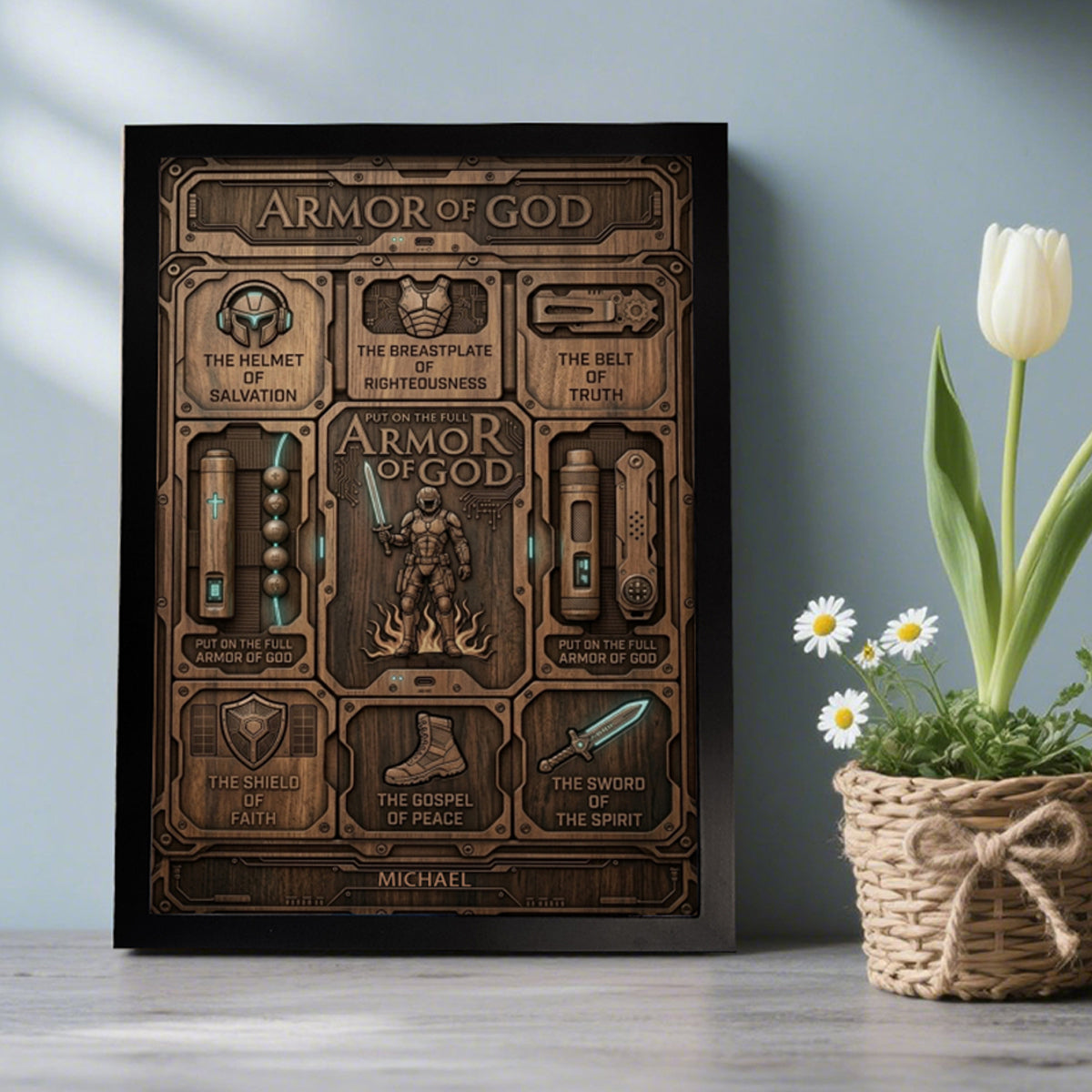 Personalized Armor of God Framed Poster with Name: Unique Christian Wall Art for Men & Faith Gifts by CHRISTIANARTBAG