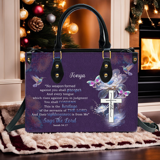 Christianartbag Handbags, Says The Lord Isaiah 54:17 Leather Handbag Purple, Personalized Bags, Gifts for Women, Christmas Gift, CABLTB01290923. - Christian Art Bag