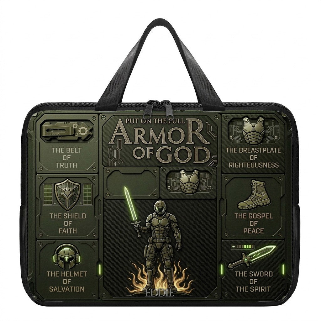 Personalized Laptop Bag by CHRISTIANARTBAG | Armor of God Custom Name Tech Case | Custom Color Christian Computer Sleeve Protective Cover for Men & Women CAB0162526