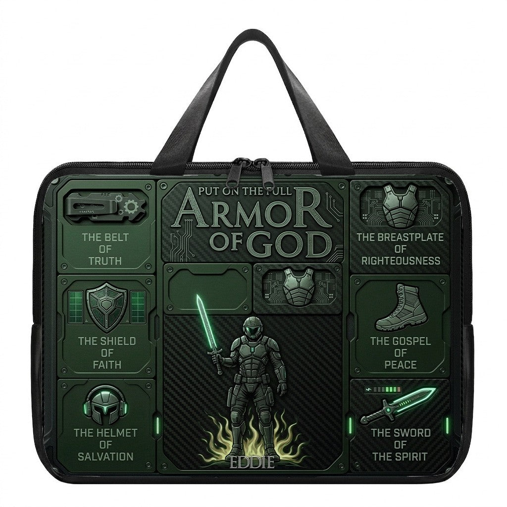 Personalized Laptop Bag by CHRISTIANARTBAG | Armor of God Custom Name Tech Case | Custom Color Christian Computer Sleeve Protective Cover for Men & Women CAB0162526
