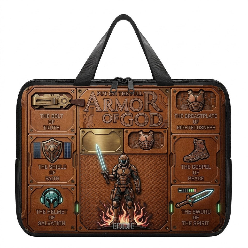 Personalized Laptop Bag by CHRISTIANARTBAG | Armor of God Custom Name Tech Case | Custom Color Christian Computer Sleeve Protective Cover for Men & Women CAB0162526