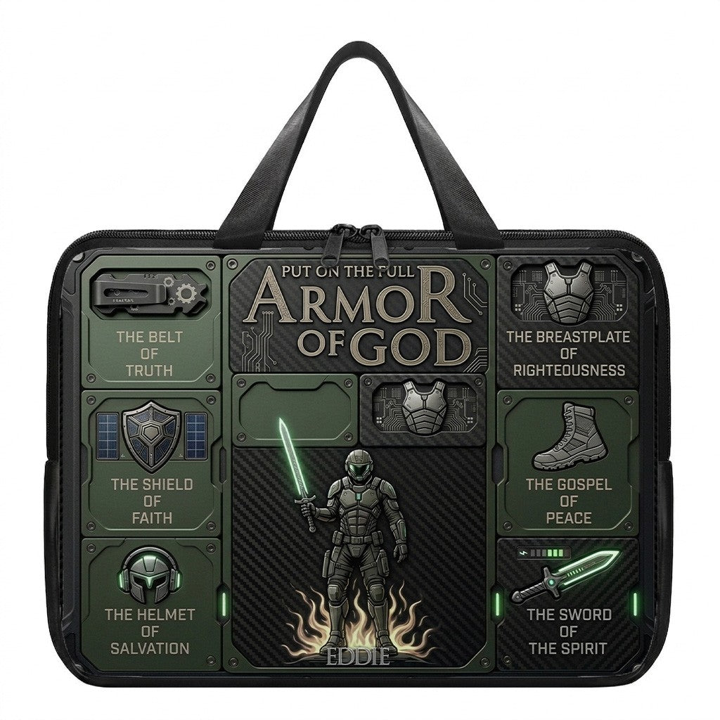 Personalized Laptop Bag by CHRISTIANARTBAG | Armor of God Custom Name Tech Case | Custom Color Christian Computer Sleeve Protective Cover for Men & Women CAB0162526