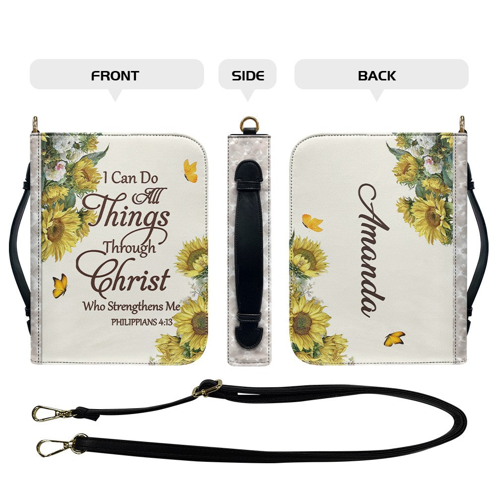 Personalized Sunflower Leather Bible Cover by CHRISTIANARTBAG - Custom Verse & Name Bible Carrying Case with Strap