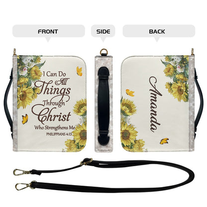 Personalized Sunflower Leather Bible Cover by CHRISTIANARTBAG - Custom Verse & Name Bible Carrying Case with Strap