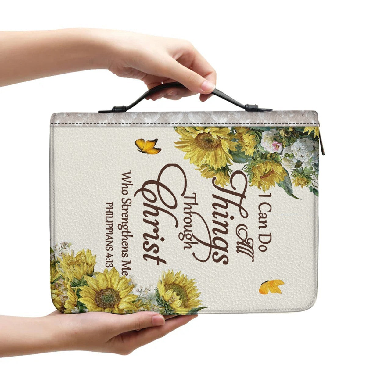 Personalized Sunflower Leather Bible Cover by CHRISTIANARTBAG - Custom Verse & Name Bible Carrying Case with Strap