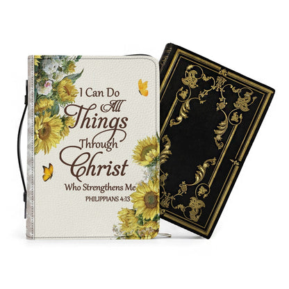 Personalized Sunflower Leather Bible Cover by CHRISTIANARTBAG - Custom Verse & Name Bible Carrying Case with Strap