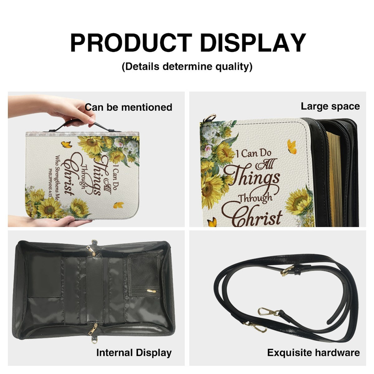 Personalized Sunflower Leather Bible Cover by CHRISTIANARTBAG - Custom Verse & Name Bible Carrying Case with Strap