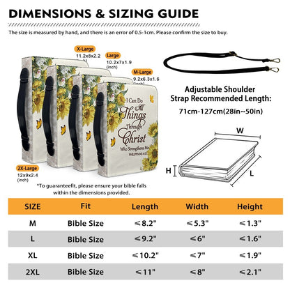 Personalized Sunflower Leather Bible Cover by CHRISTIANARTBAG - Custom Verse & Name Bible Carrying Case with Strap