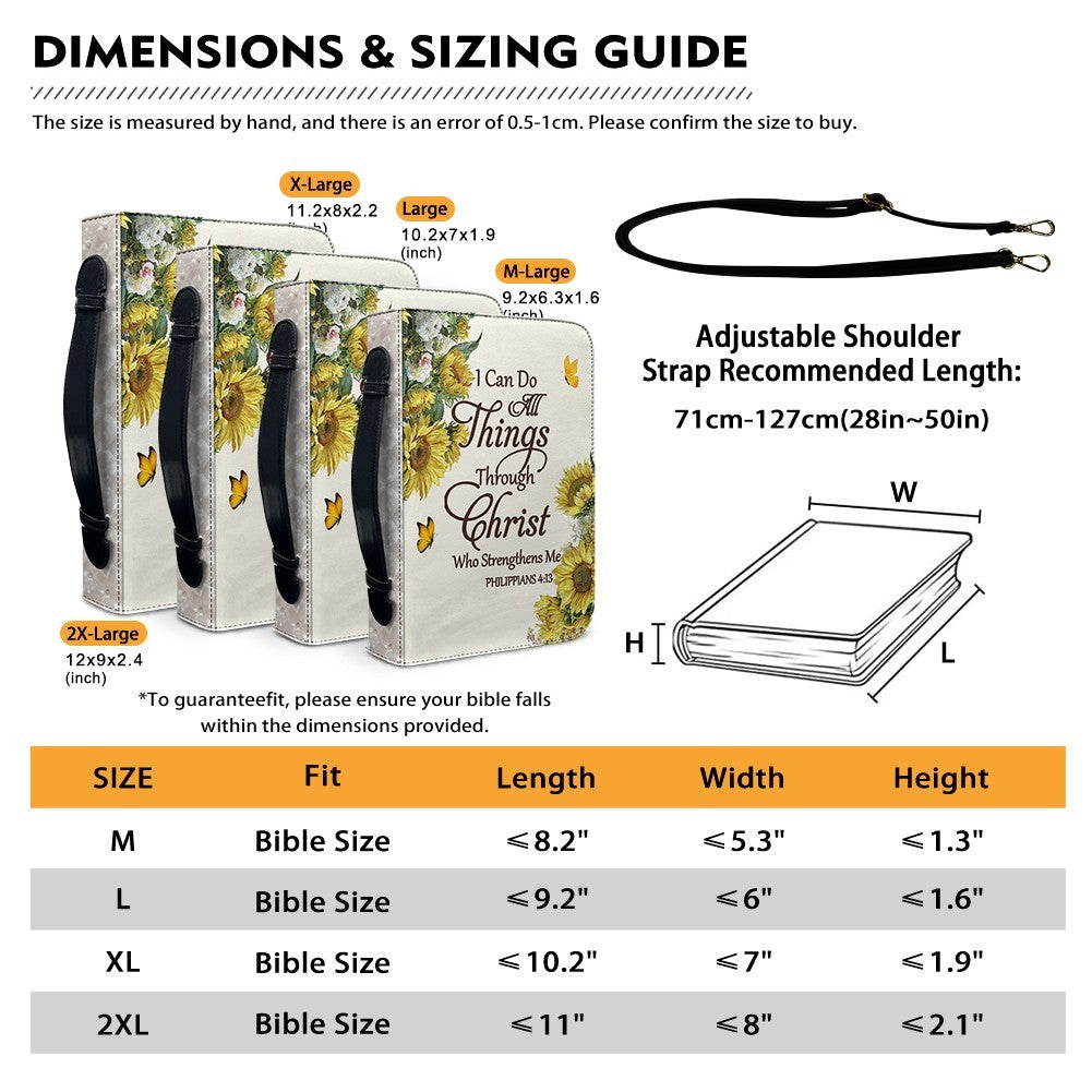 Personalized Sunflower Leather Bible Cover by CHRISTIANARTBAG - Custom Verse & Name Bible Carrying Case with Strap