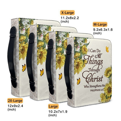 Personalized Sunflower Leather Bible Cover by CHRISTIANARTBAG - Custom Verse & Name Bible Carrying Case with Strap