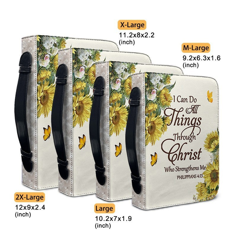 Personalized Sunflower Leather Bible Cover by CHRISTIANARTBAG - Custom Verse & Name Bible Carrying Case with Strap